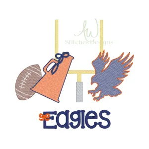 Eagle Football with bow Game Day Football sketch stitch machine embroidery design file