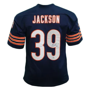 Eddie Jackson Autographed Pro Style Football Jersey Blue (Beckett)