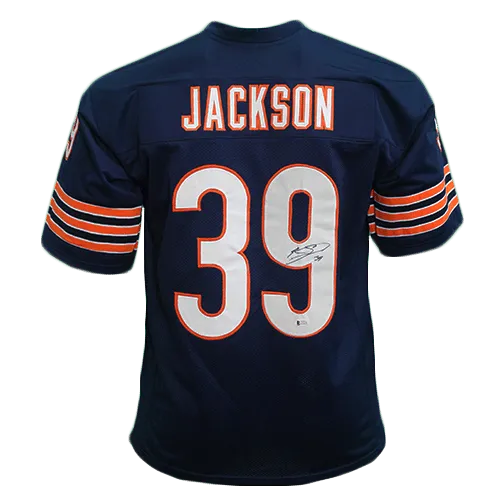 Eddie Jackson Autographed Pro Style Football Jersey Blue (Beckett)