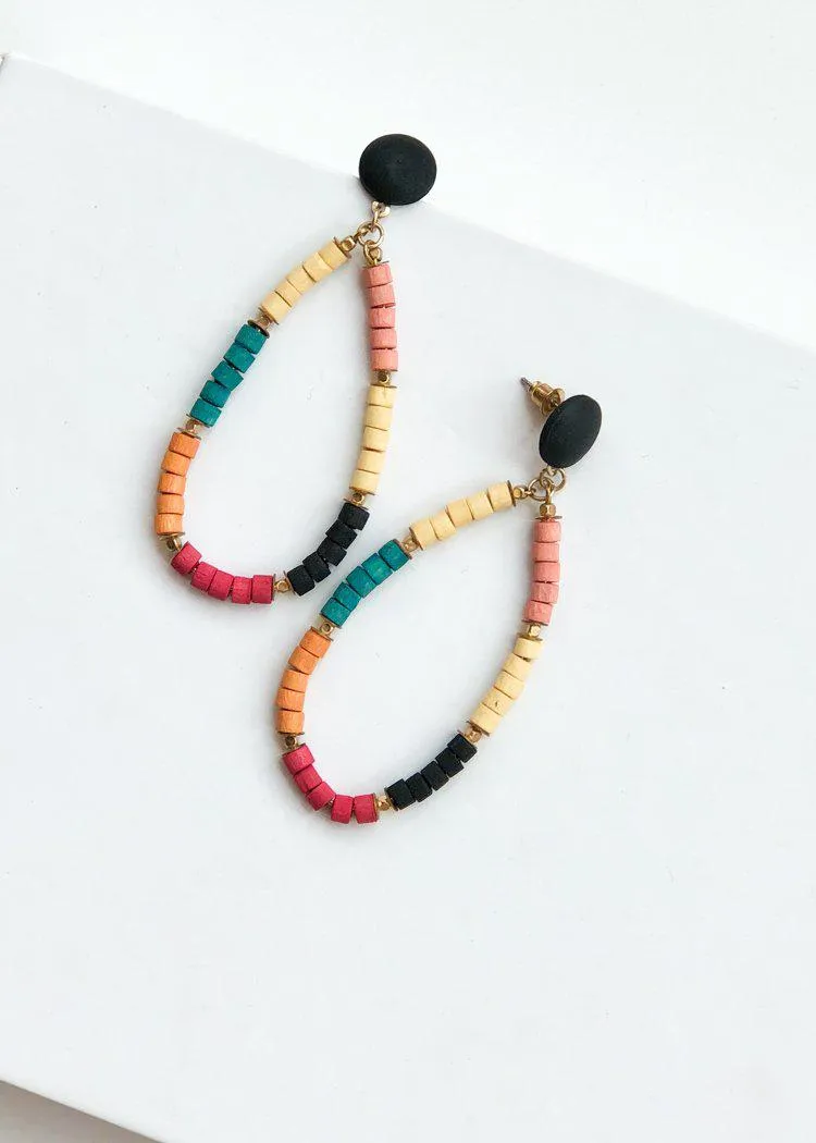 El Nido Wooden Beaded Hoops - Multi