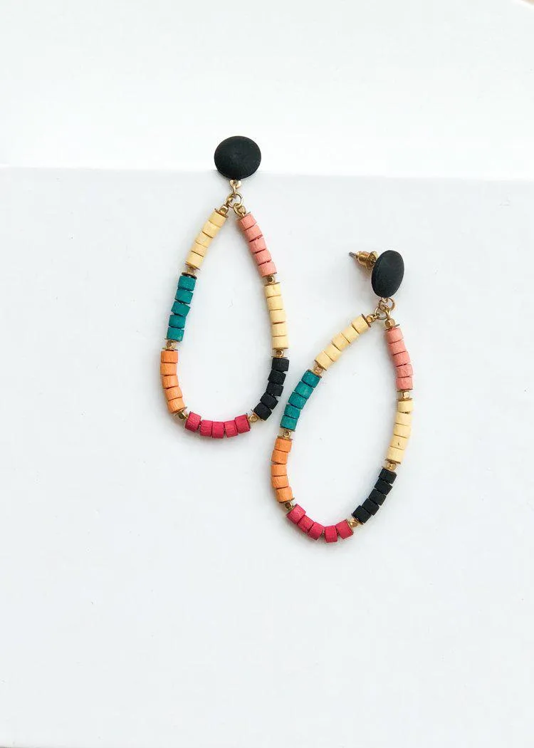 El Nido Wooden Beaded Hoops - Multi