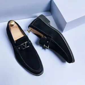 Elegant Slip-on Loafers: Choose from Obsidian Black or Deep Blue, Enjoy the Ease of Breathable Handmade Solid Shoes