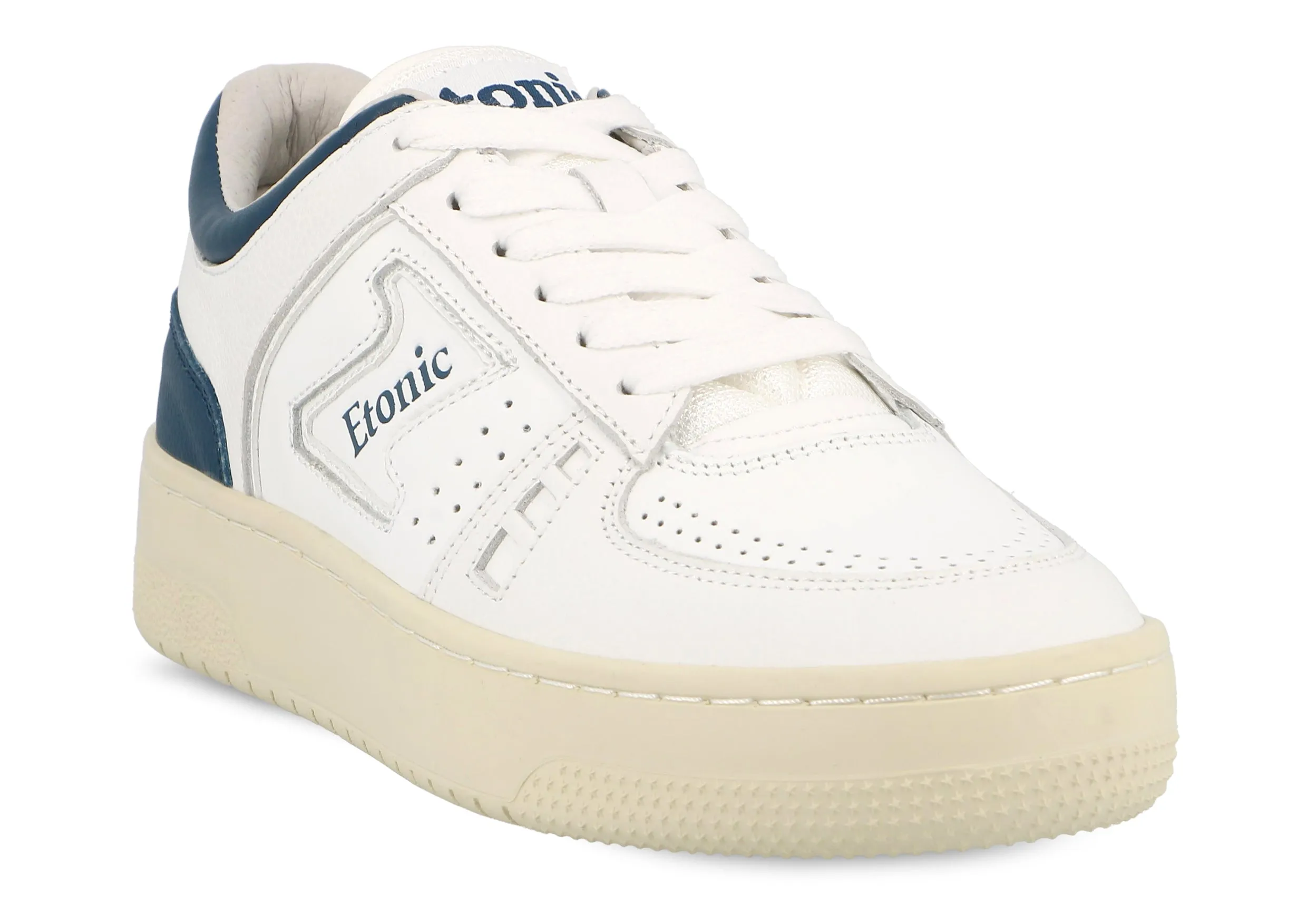 Etonic B509 sneakers in white leather with dark blue details and beige outsole.