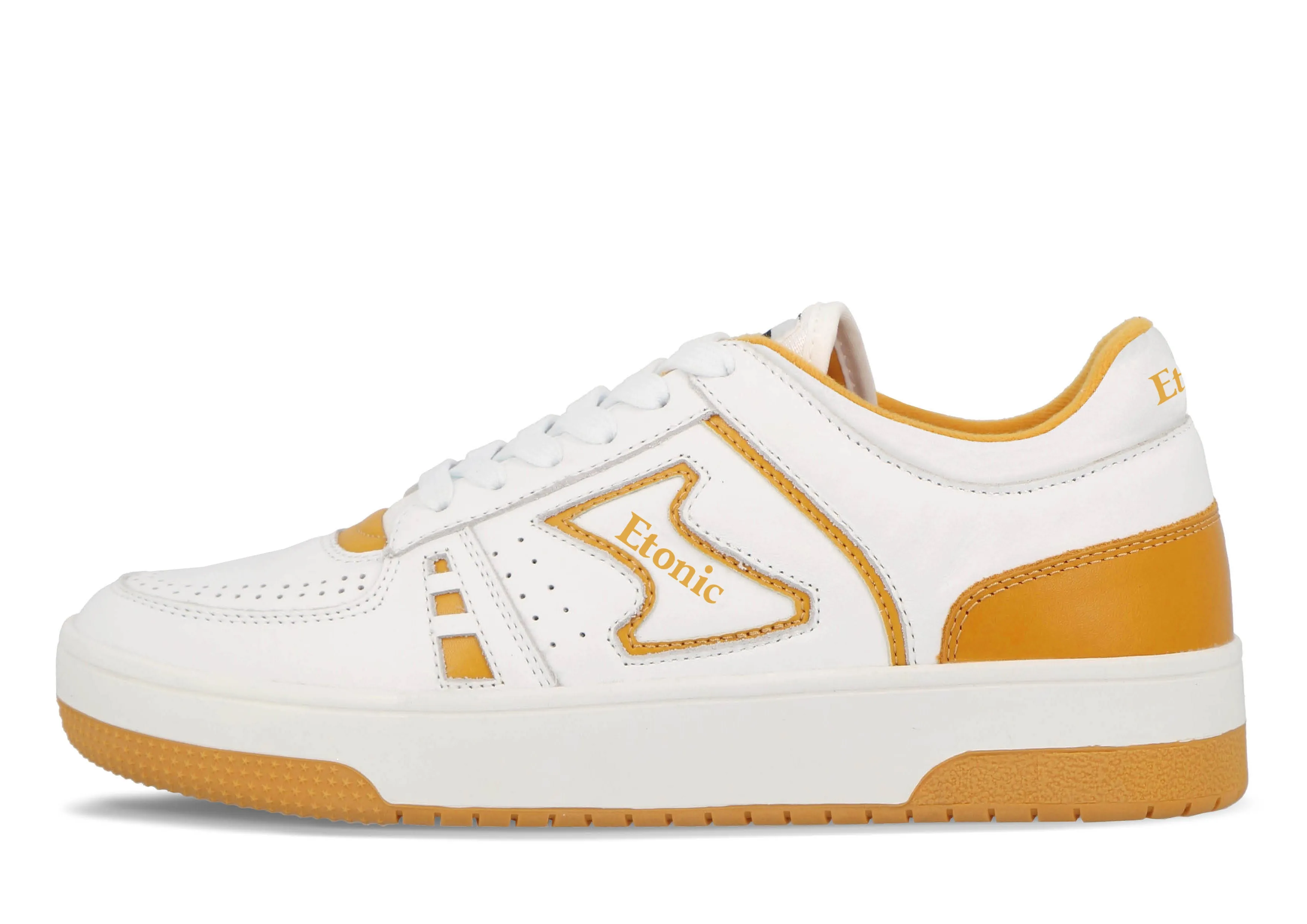 Etonic B509 sneakers in white leather with white canvas collar and yellow details