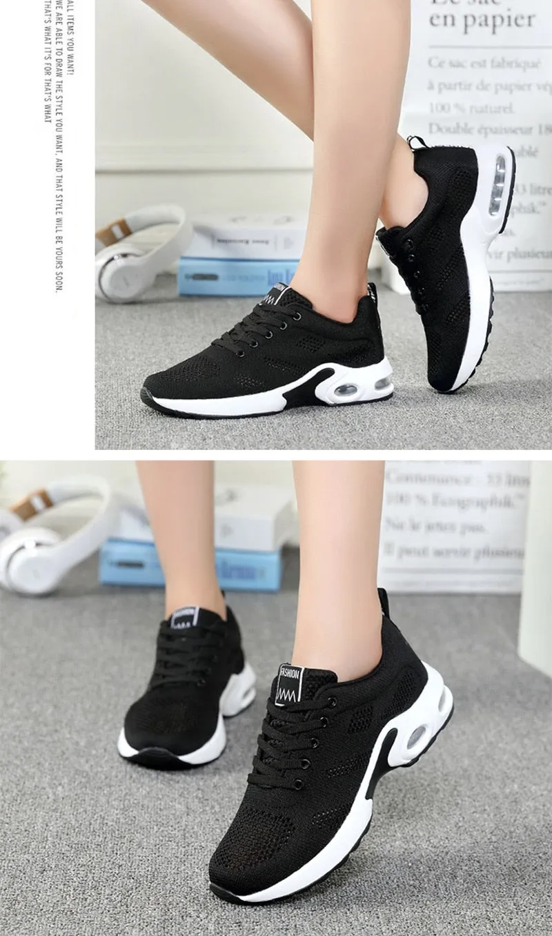 Fashion Lightweight Outdoor Sports Shoes Breathable Mesh Comfort Air Cushion Lace Up Running Shoes Sneakers