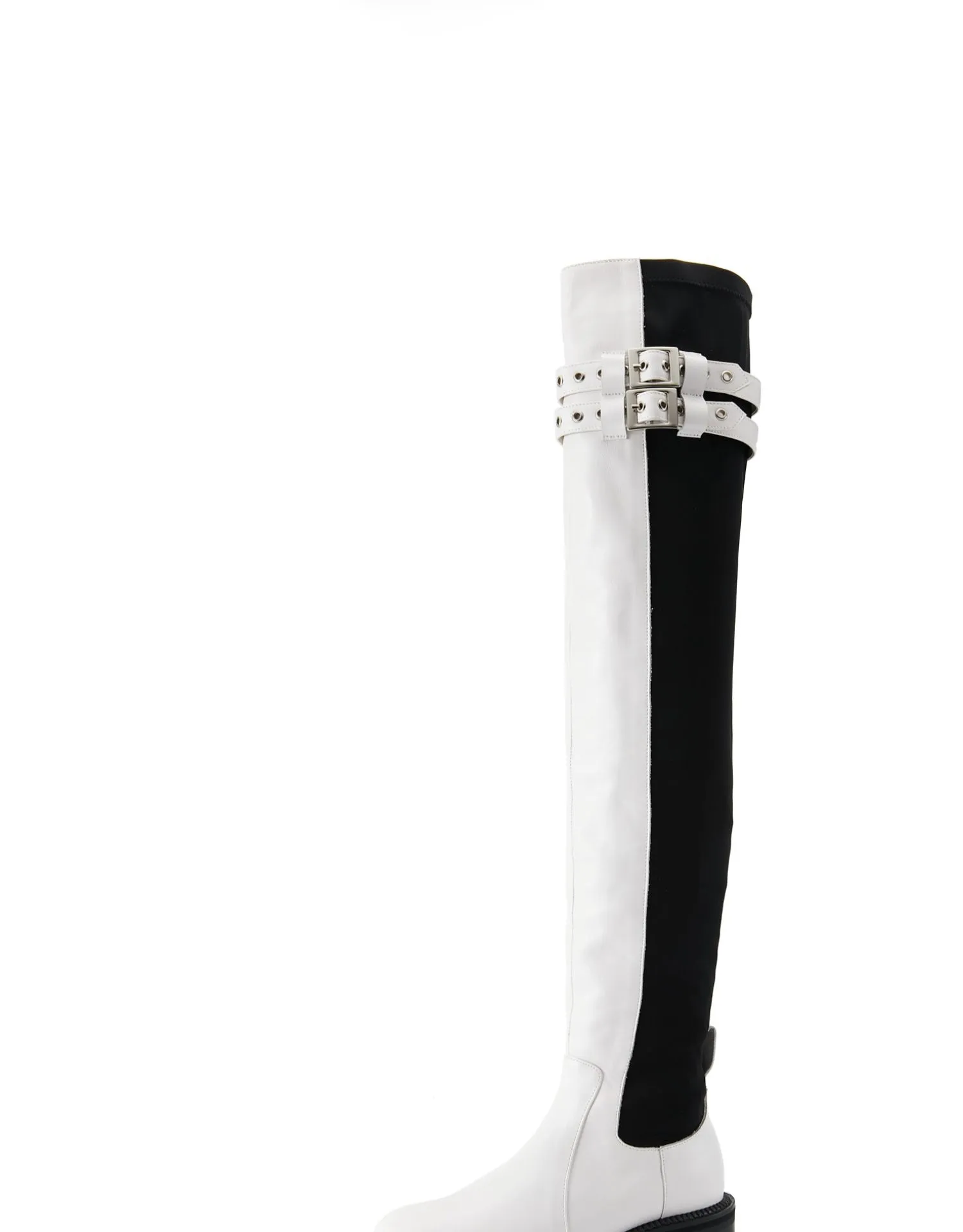 FEIFEI original niche design black and white elastic cloth cowhide over-the-knee high boots- Wila