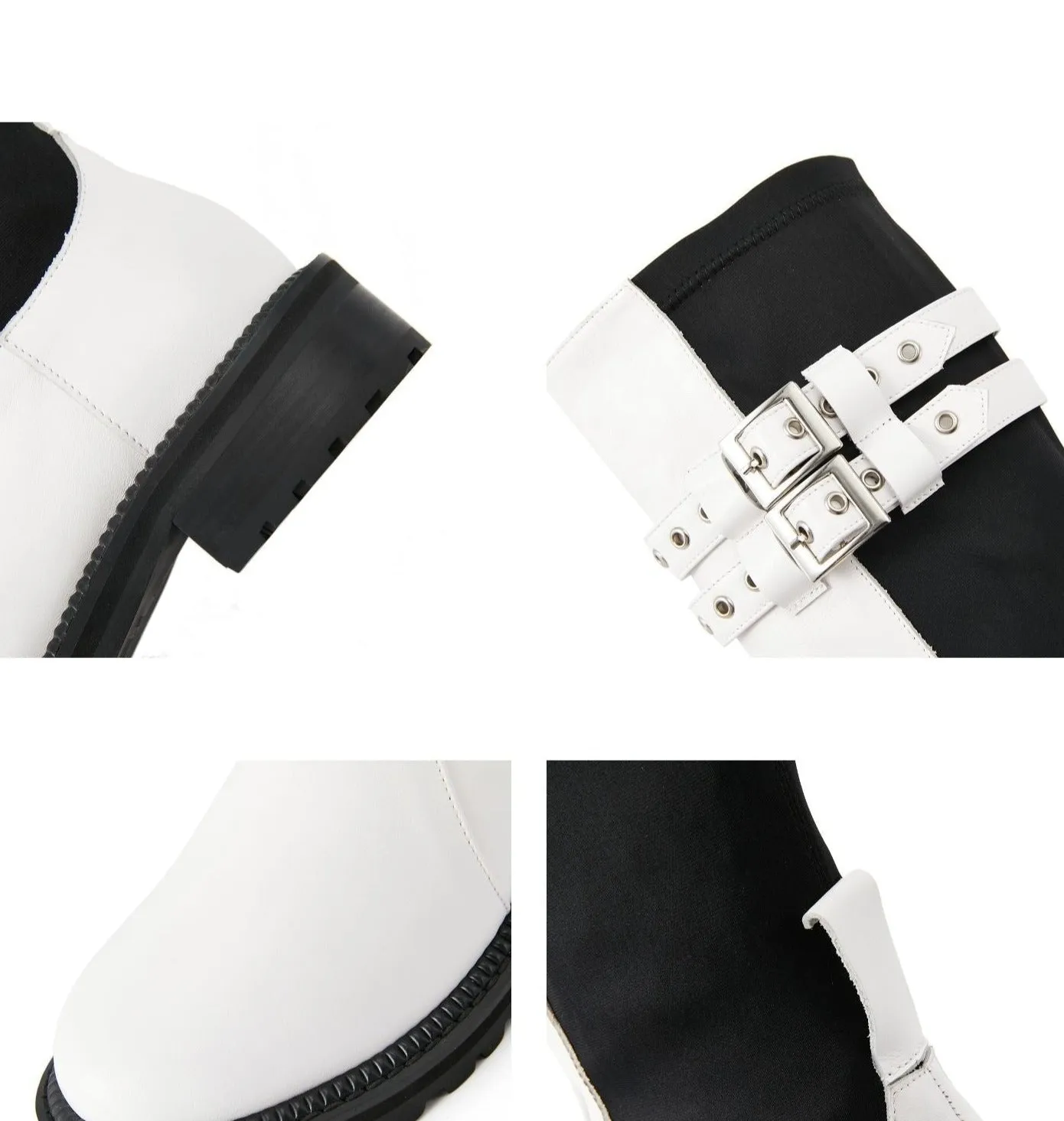 FEIFEI original niche design black and white elastic cloth cowhide over-the-knee high boots- Wila