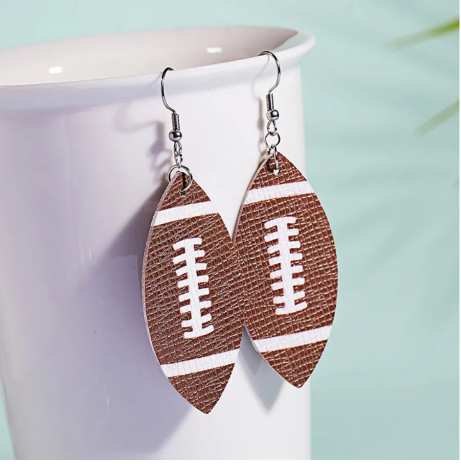 Football Teardrop Faux Leather Dangle Earrings