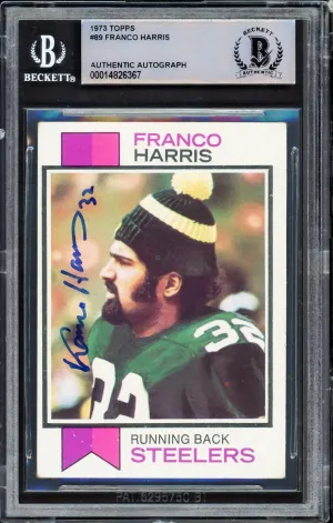 Franco Harris Autographed 1973 Topps Rookie Card #89 Pittsburgh Pirates Beckett BAS #14826367