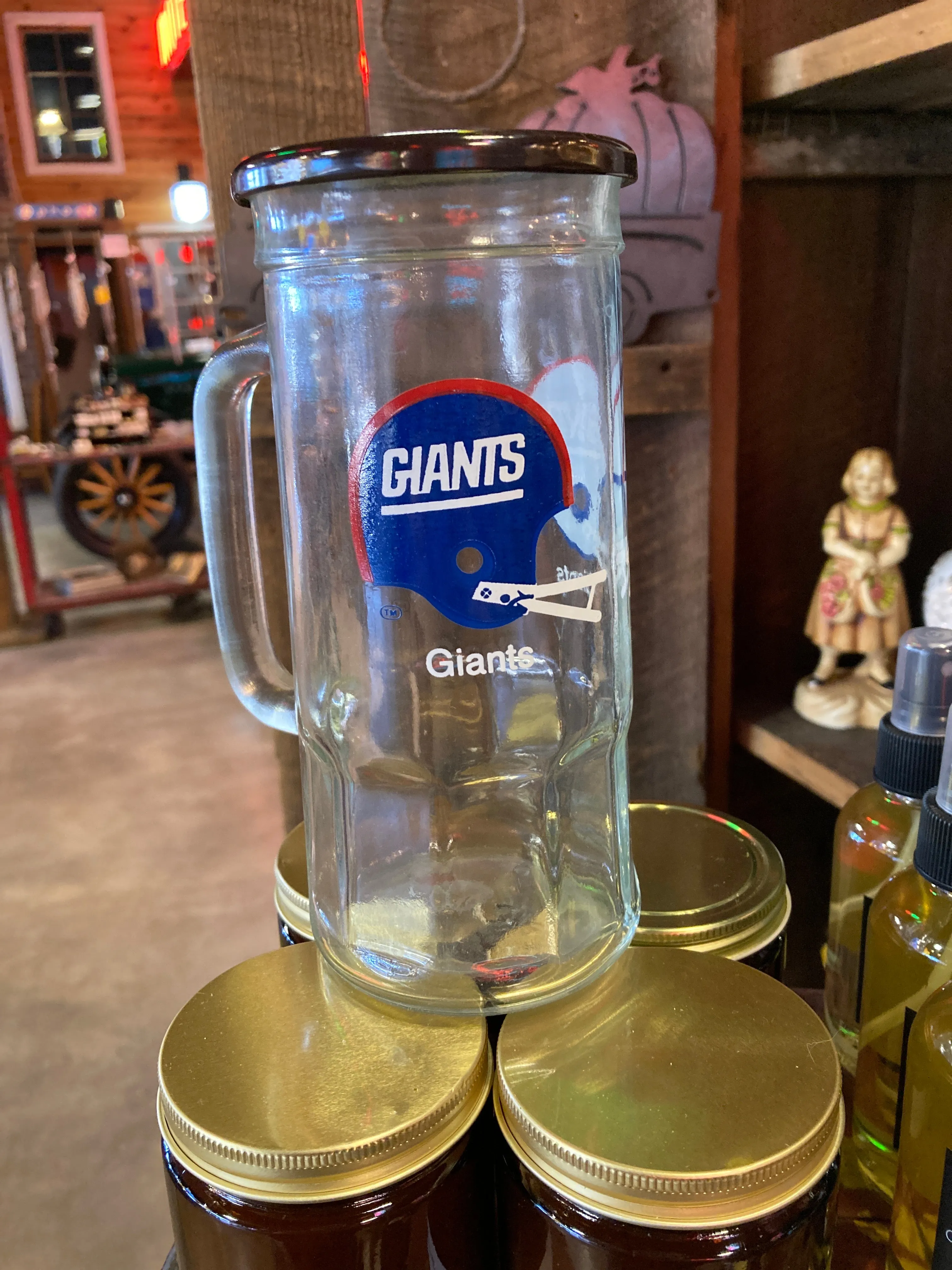 Giants Fisher Peanut Football Beer  Mug with Lid 1980s