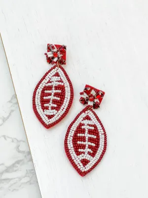 Glitzy Post Football Dangle Earrings - Maroon & White