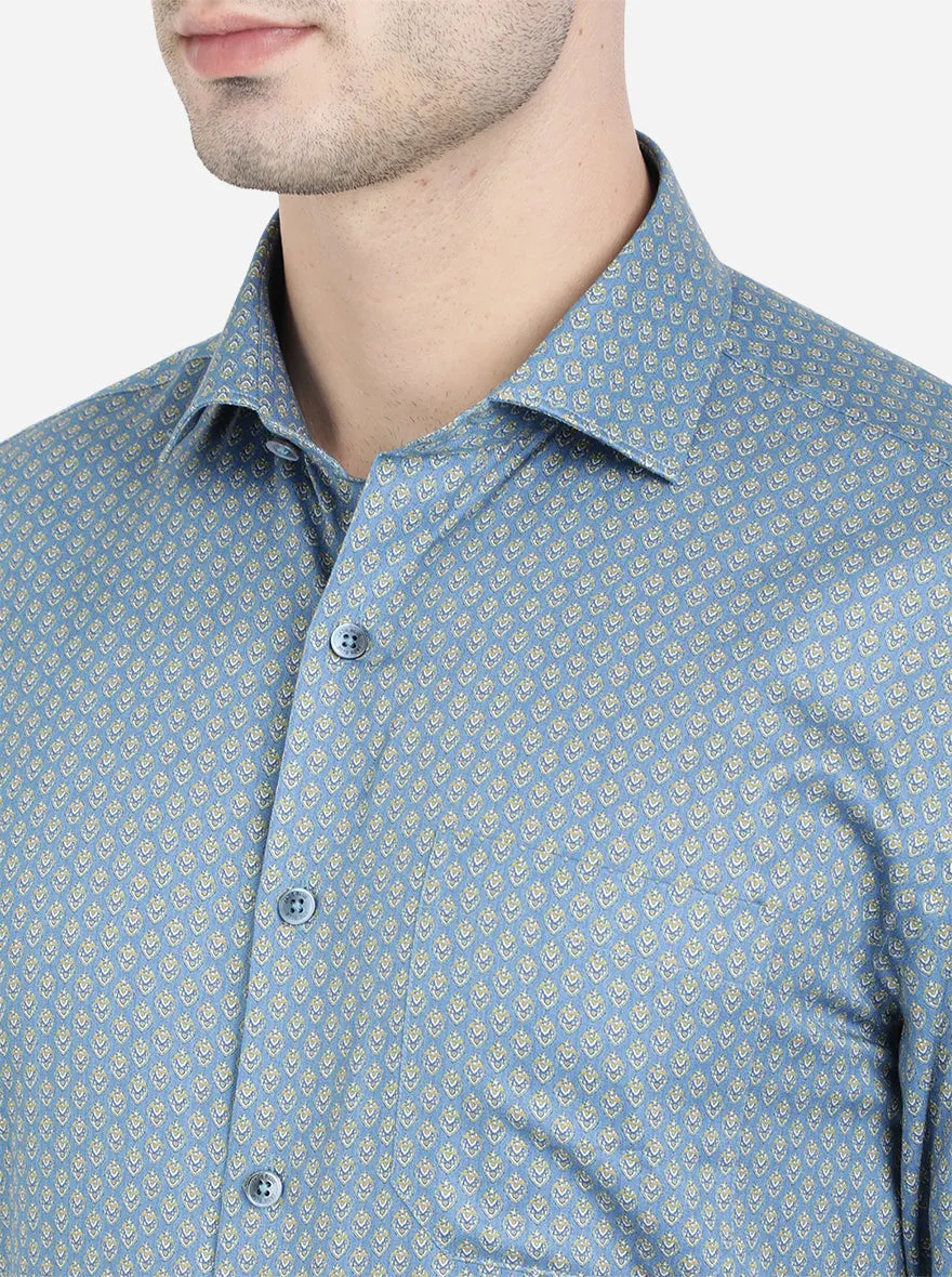 Green Printed Regular Fit Formal Shirt | JadeBlue