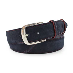 Hancock' Navy Blue Suede Contrast Stitch Prong Belt