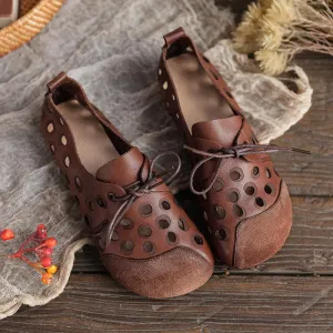 Handmade Womens Soft Genuine Leather Sandals Lace Up Brown