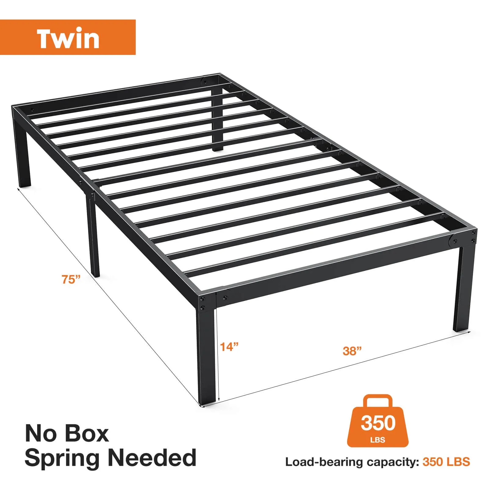 Heavy Duty Metal Bed Frame with Sturdy Steel Slat Support, No Box Spring Needed