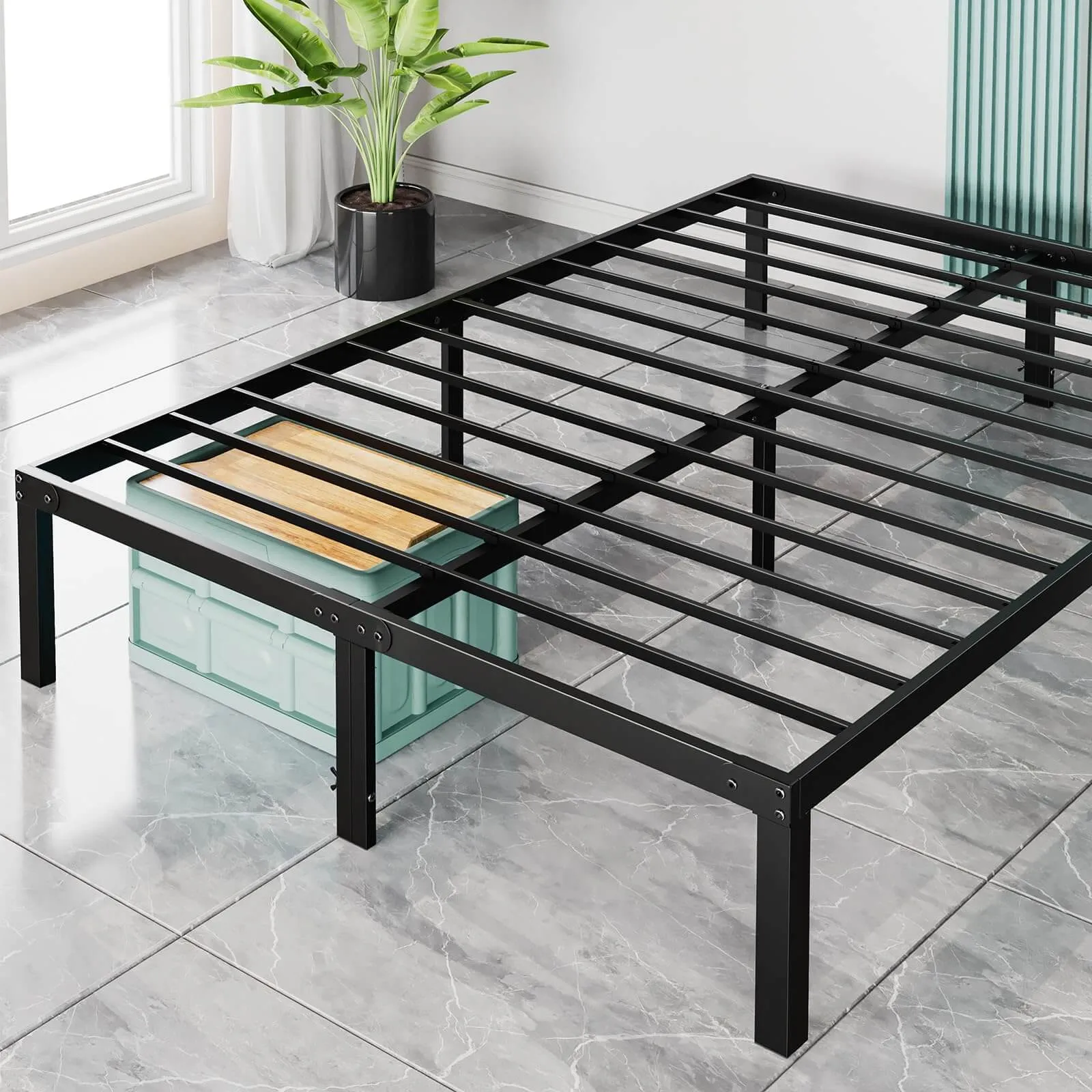 Heavy Duty Metal Bed Frame with Sturdy Steel Slat Support, No Box Spring Needed