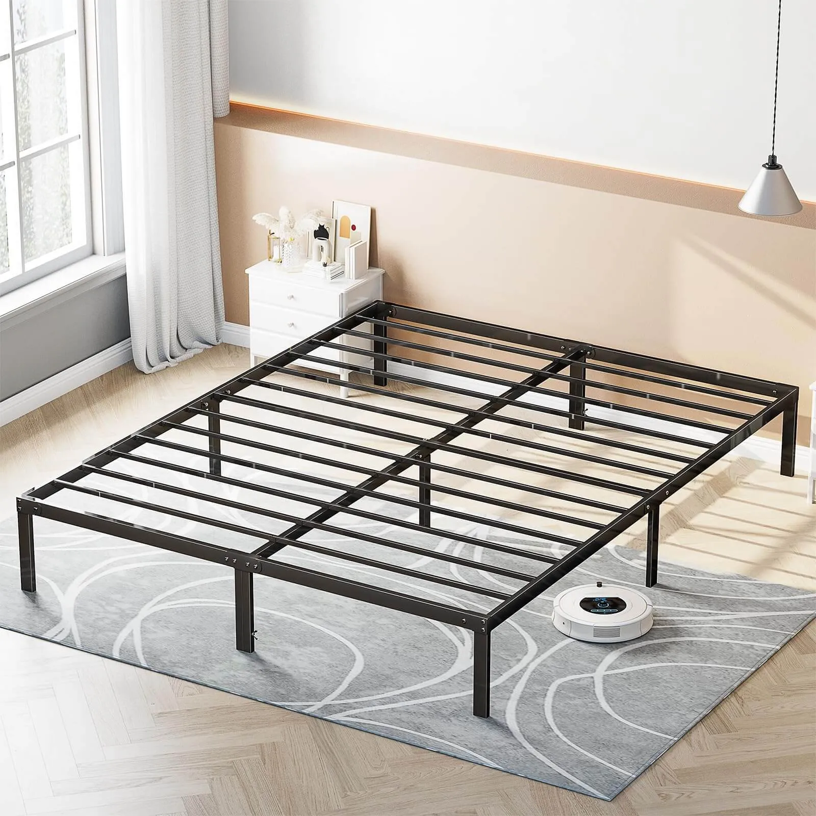 Heavy Duty Metal Bed Frame with Sturdy Steel Slat Support, No Box Spring Needed