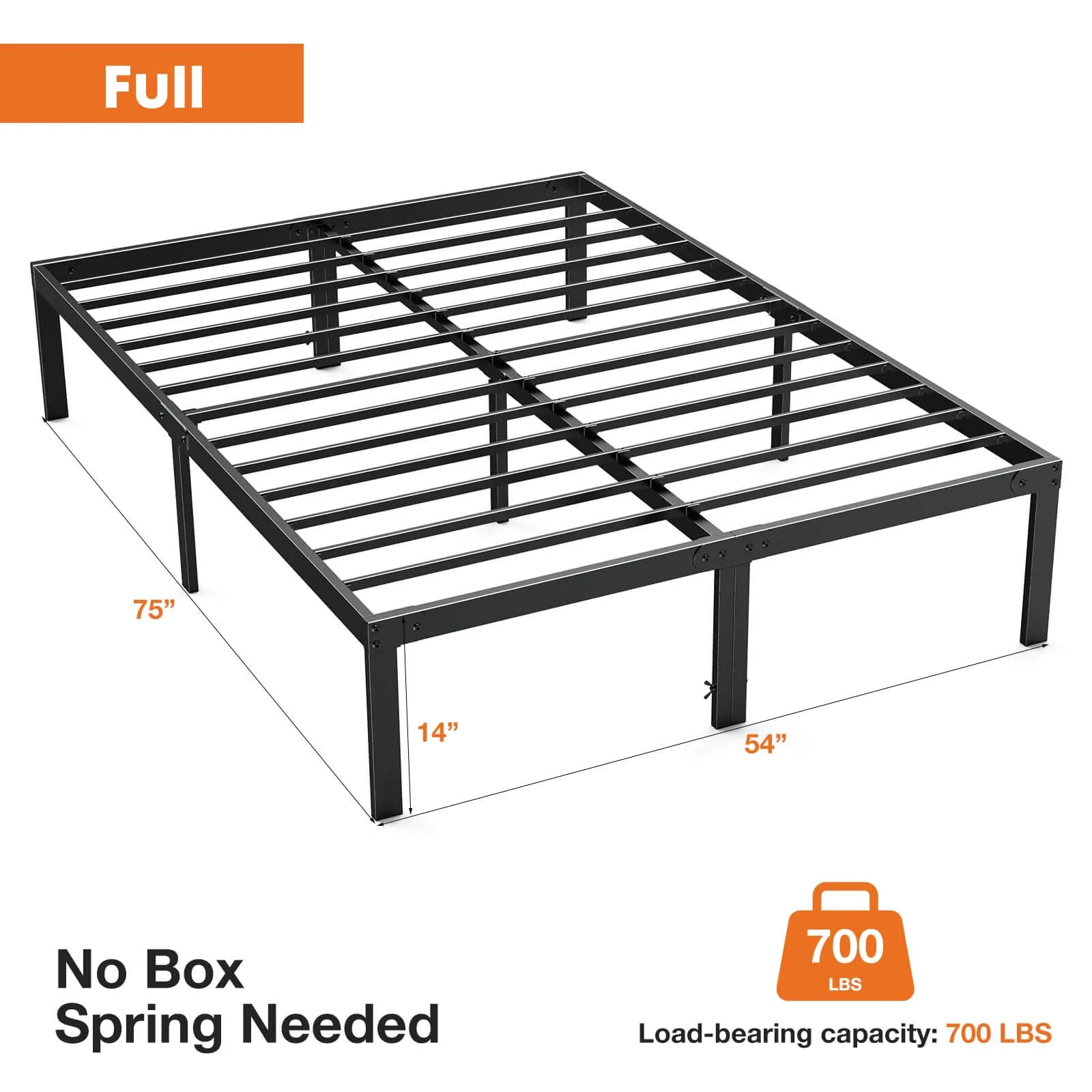 Heavy Duty Metal Bed Frame with Sturdy Steel Slat Support, No Box Spring Needed