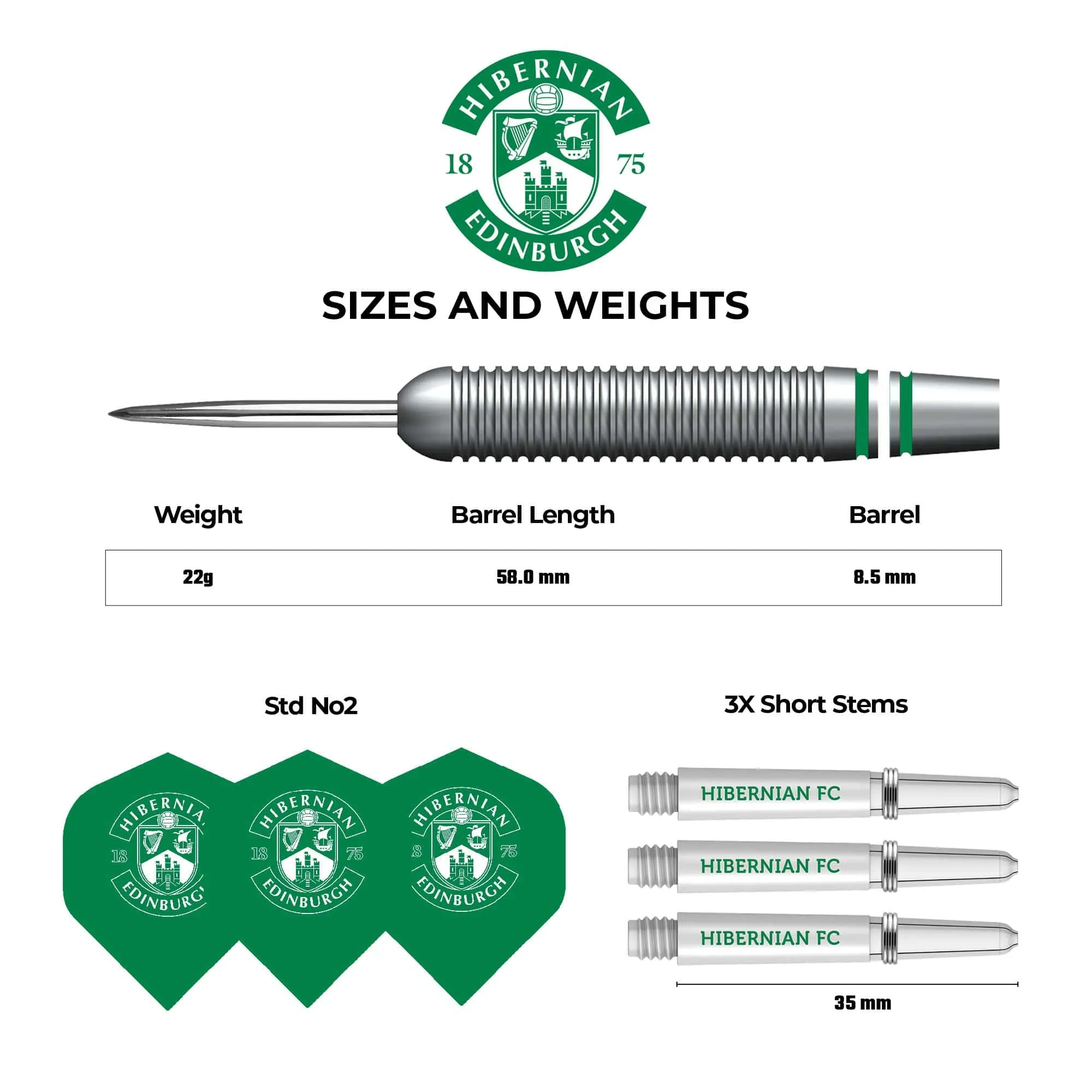 Hibernian FC - Official Licensed - Steel Tip Darts - Brass - 22g