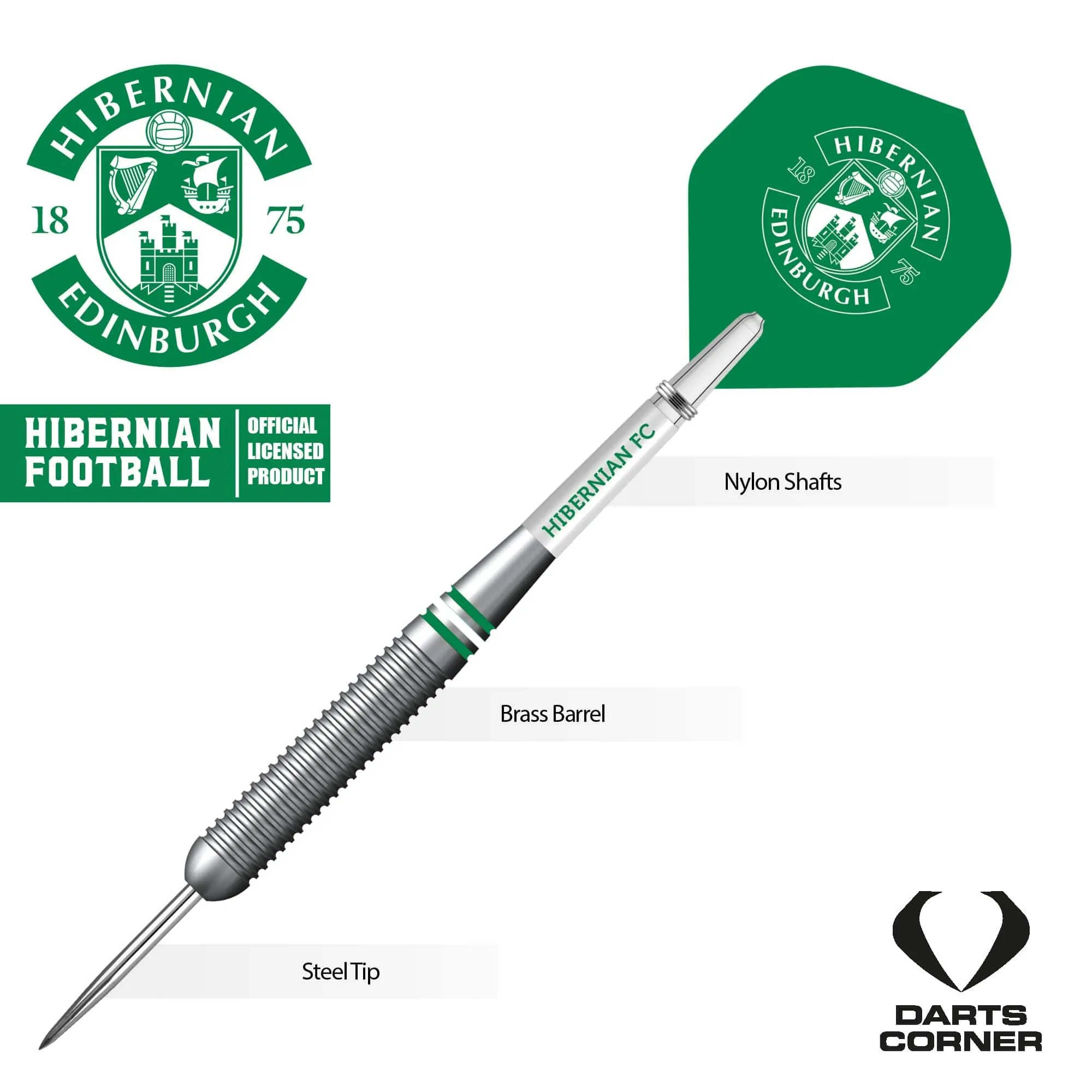 Hibernian FC - Official Licensed - Steel Tip Darts - Brass - 22g