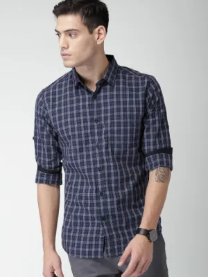 HIGHLANDER Men Blue & White Slim Fit Checked Casual Shirt