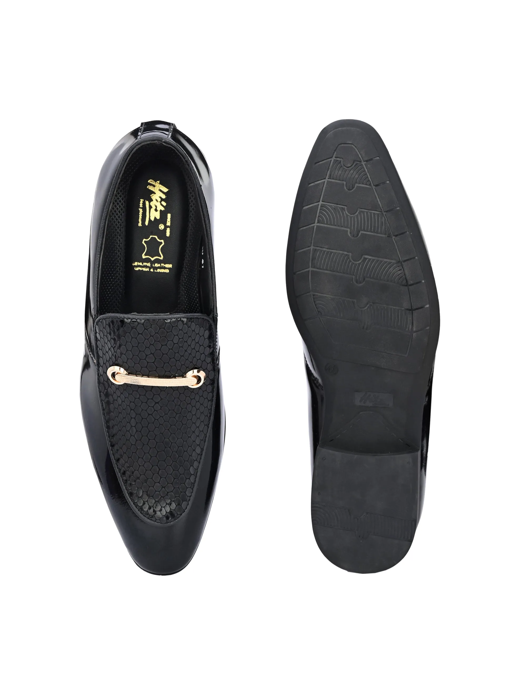 Hitz Men's Black Leather Slip-On Party Wear Comfort Shoes