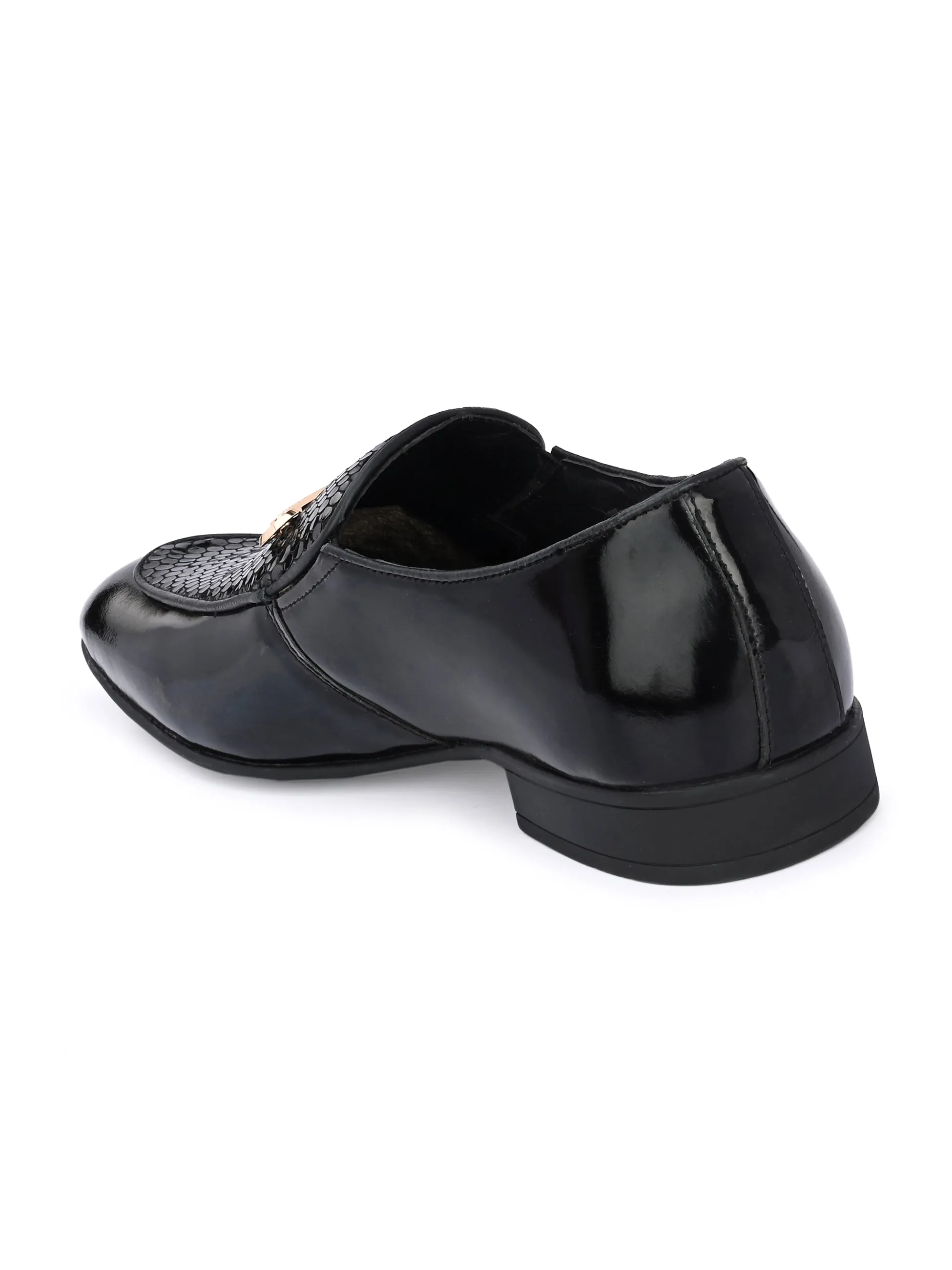 Hitz Men's Black Leather Slip-On Party Wear Comfort Shoes