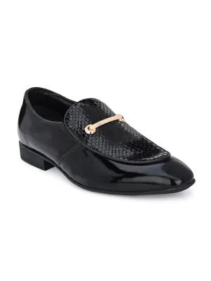 Hitz Men's Black Leather Slip-On Party Wear Comfort Shoes