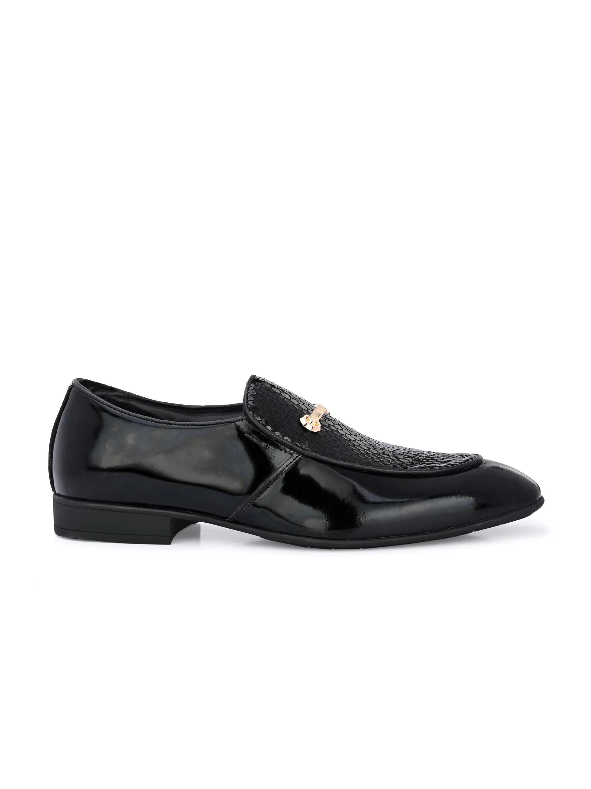 Hitz Men's Black Leather Slip-On Party Wear Comfort Shoes