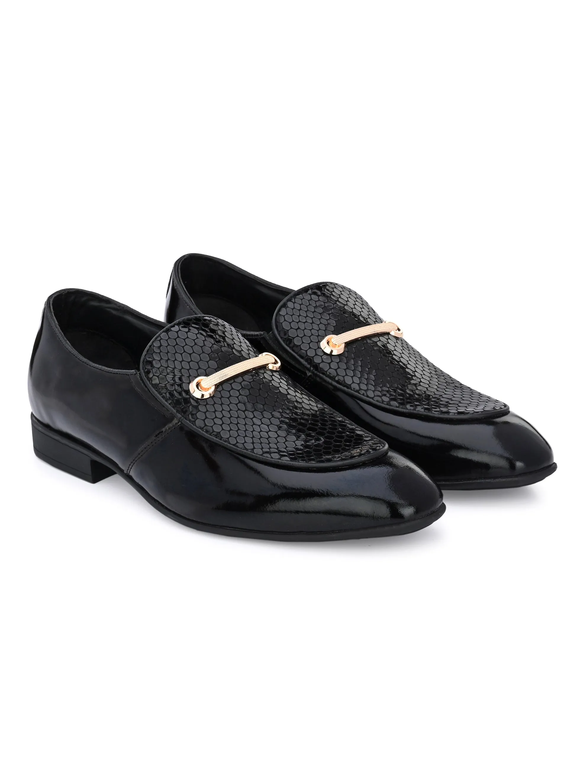 Hitz Men's Black Leather Slip-On Party Wear Comfort Shoes