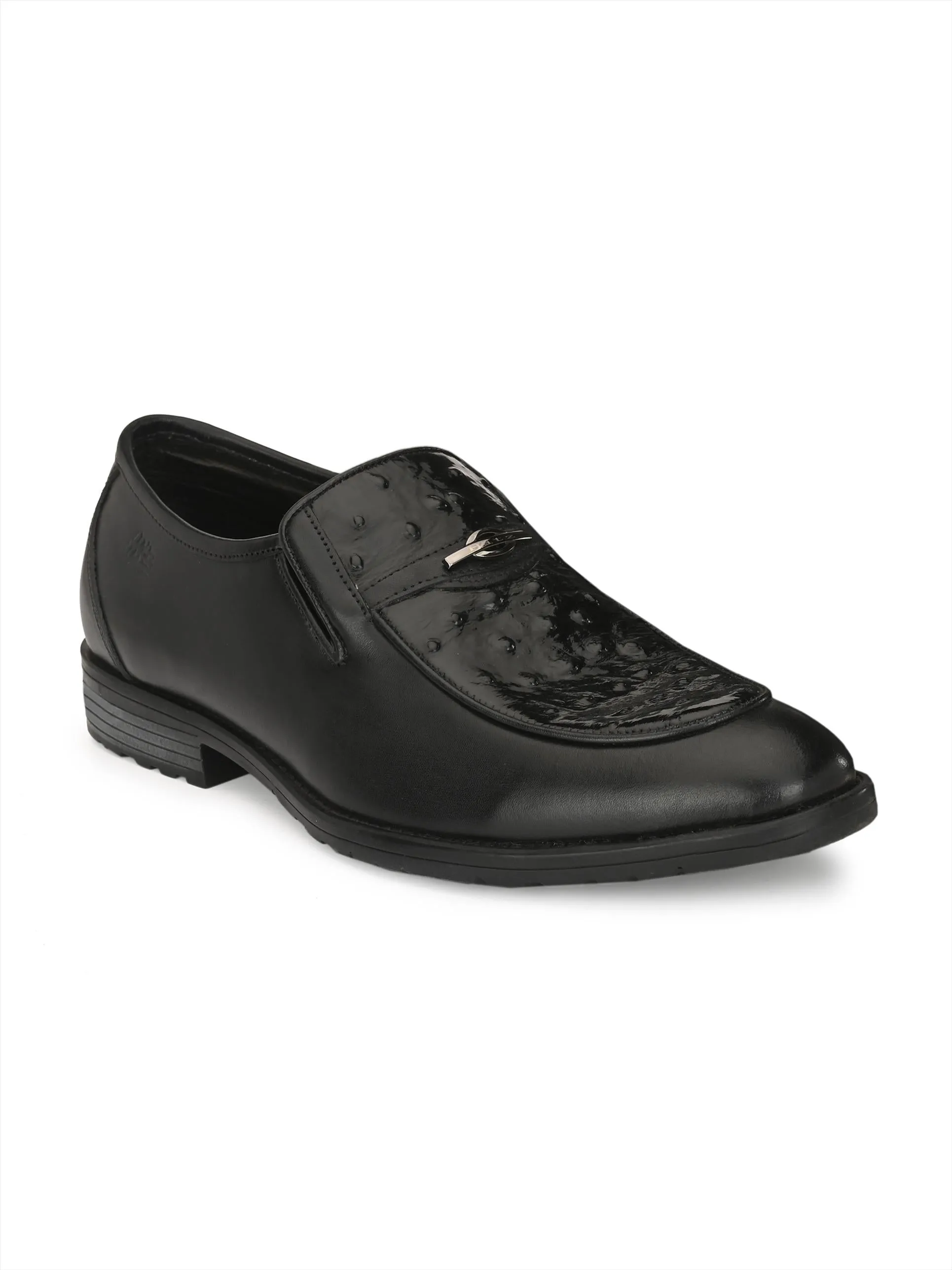 Hitz Men's Black Leather Slip On Party Wear Shoes