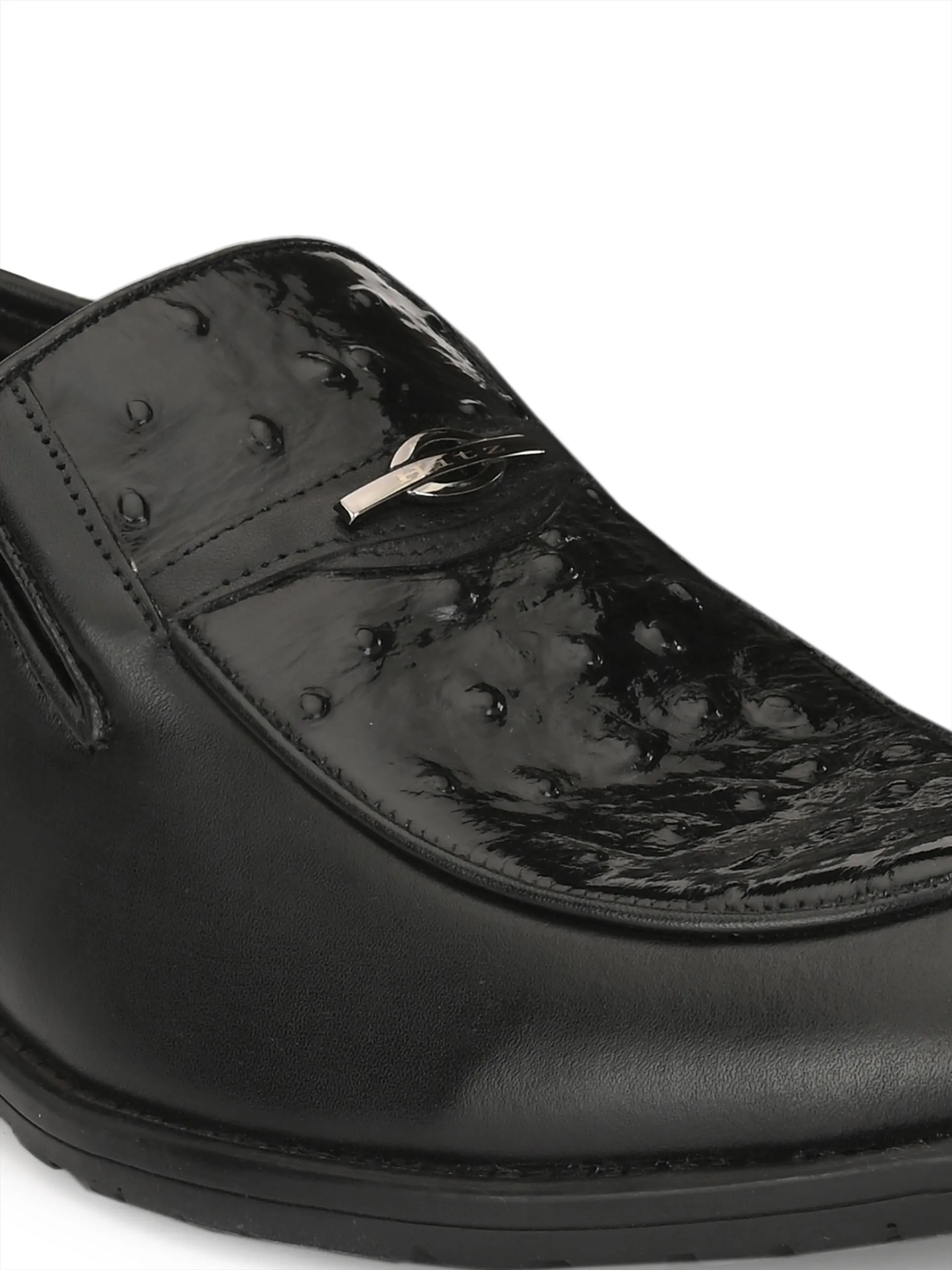 Hitz Men's Black Leather Slip On Party Wear Shoes