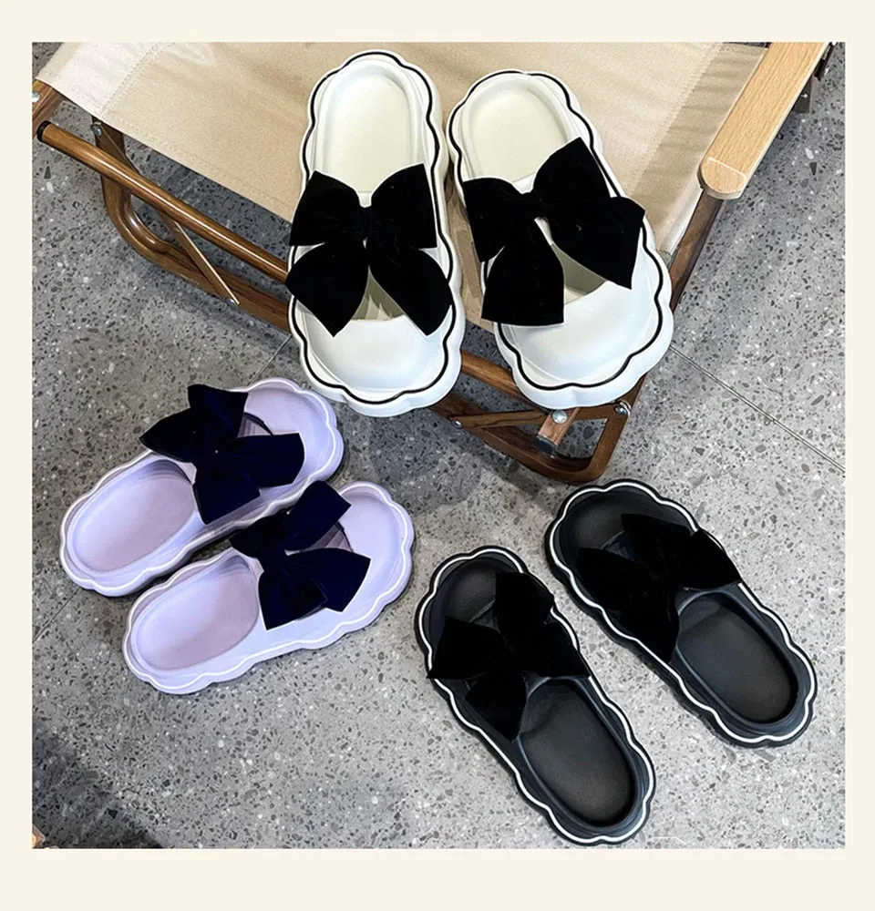 Hnzxzm 2022 Fashion Baotou Slippers Women's Summer Indoor Home Thick Cloud Non-slip Bow Sandals Girls Outside Flat Shoes