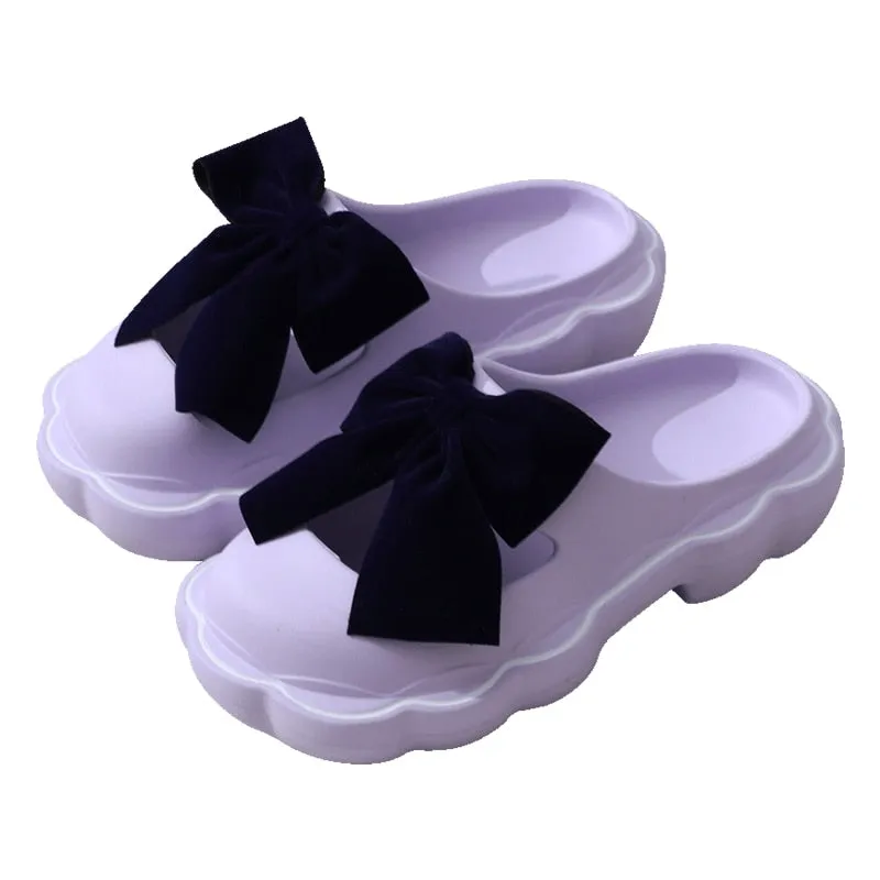 Hnzxzm 2022 Fashion Baotou Slippers Women's Summer Indoor Home Thick Cloud Non-slip Bow Sandals Girls Outside Flat Shoes