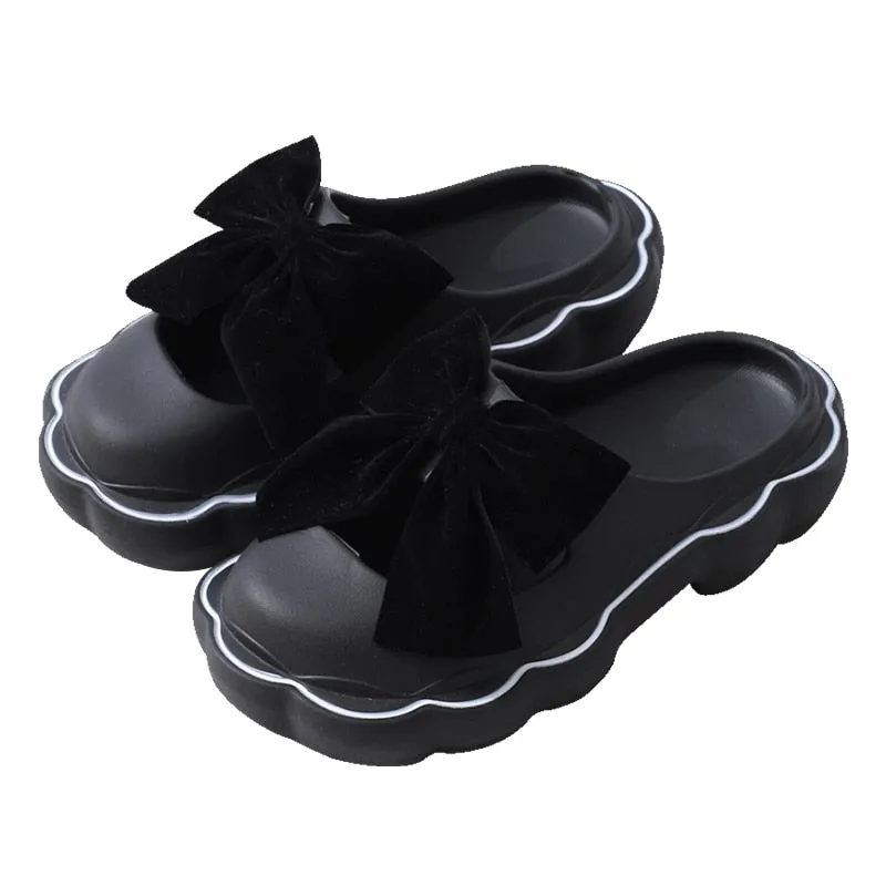 Hnzxzm 2022 Fashion Baotou Slippers Women's Summer Indoor Home Thick Cloud Non-slip Bow Sandals Girls Outside Flat Shoes