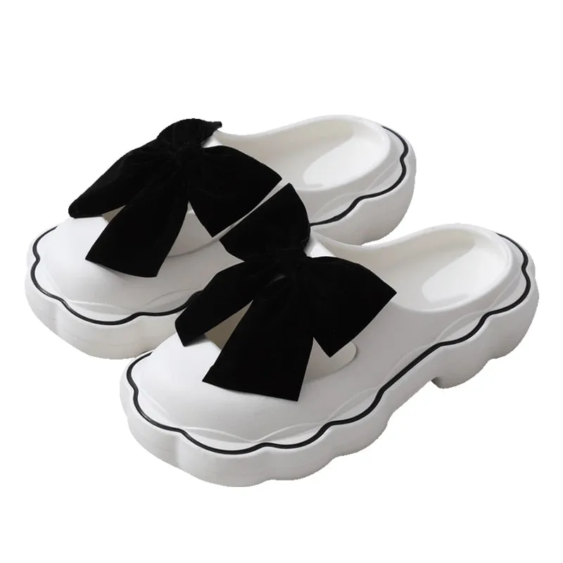 Hnzxzm 2022 Fashion Baotou Slippers Women's Summer Indoor Home Thick Cloud Non-slip Bow Sandals Girls Outside Flat Shoes