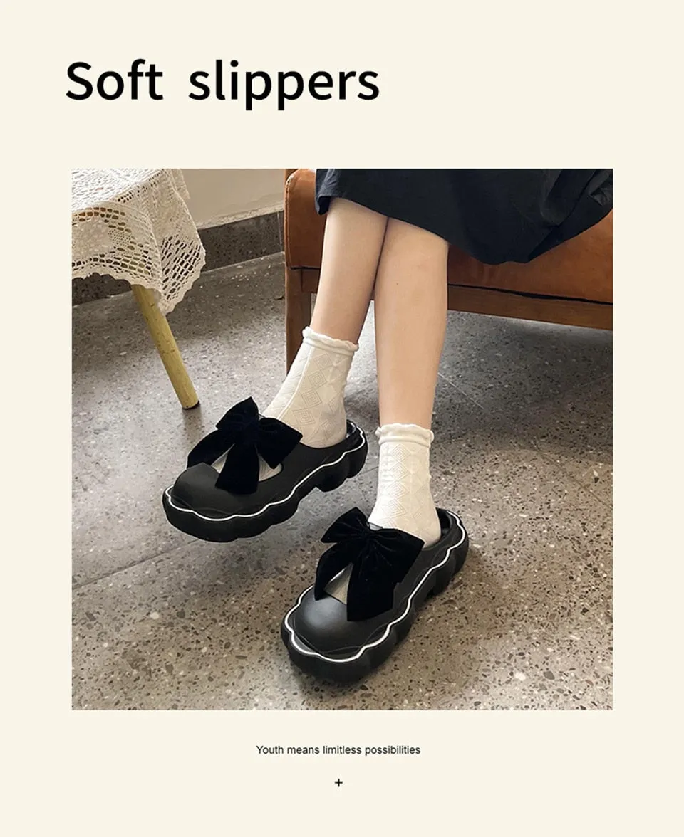 Hnzxzm 2022 Fashion Baotou Slippers Women's Summer Indoor Home Thick Cloud Non-slip Bow Sandals Girls Outside Flat Shoes