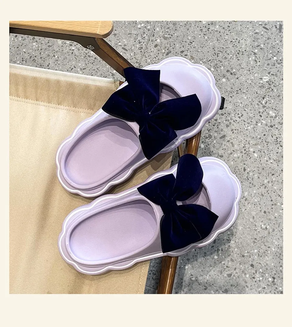 Hnzxzm 2022 Fashion Baotou Slippers Women's Summer Indoor Home Thick Cloud Non-slip Bow Sandals Girls Outside Flat Shoes