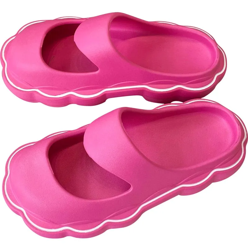 Hnzxzm 2022 Fashion Baotou Slippers Women's Summer Indoor Home Thick Cloud Non-slip Bow Sandals Girls Outside Flat Shoes