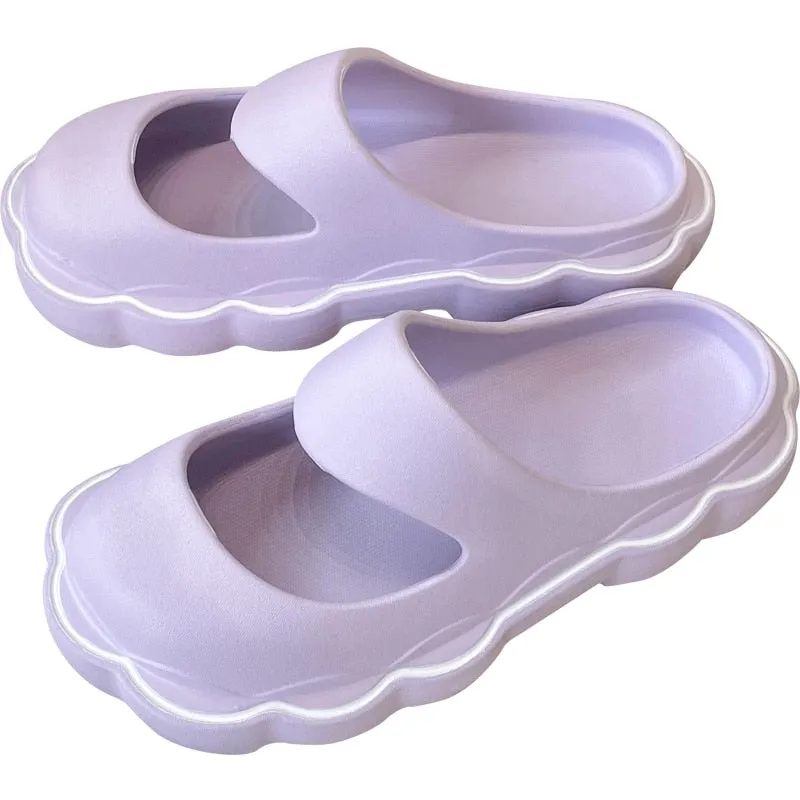 Hnzxzm 2022 Fashion Baotou Slippers Women's Summer Indoor Home Thick Cloud Non-slip Bow Sandals Girls Outside Flat Shoes