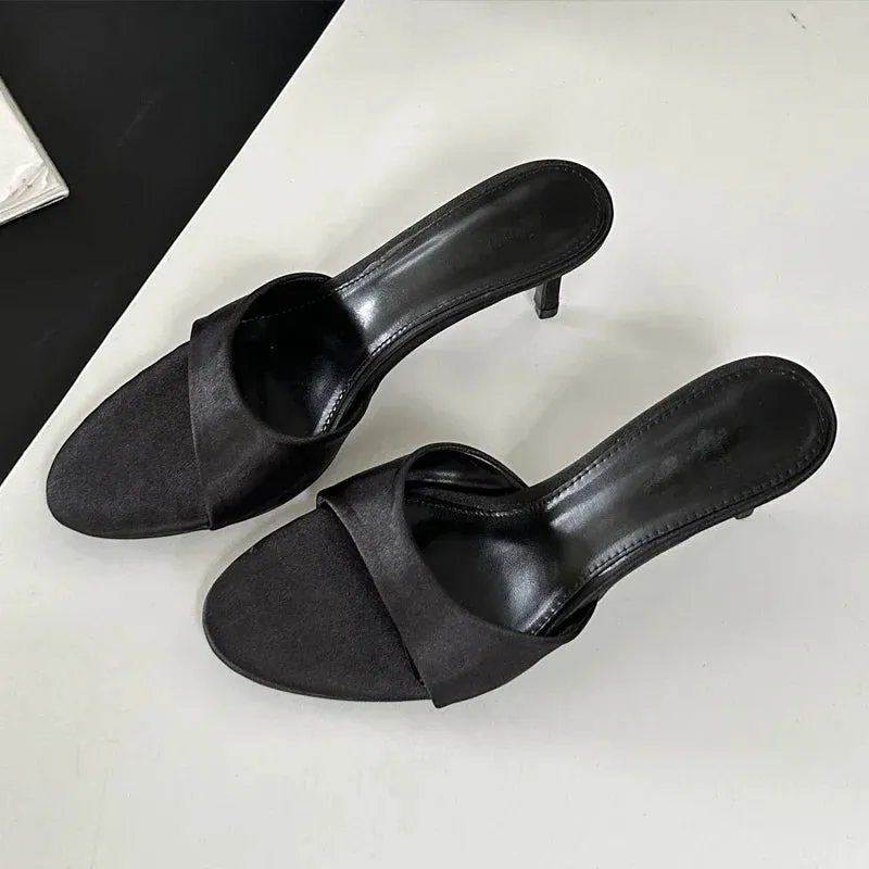 Hnzxzm 2024 Summer Slippers Woman Concise Thin Low Heels Party Stripper Dress Shoes Fashion Mules Slides Zapatos Mujer