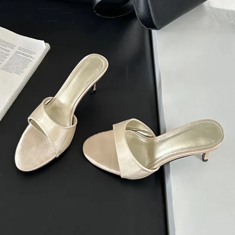 Hnzxzm 2024 Summer Slippers Woman Concise Thin Low Heels Party Stripper Dress Shoes Fashion Mules Slides Zapatos Mujer