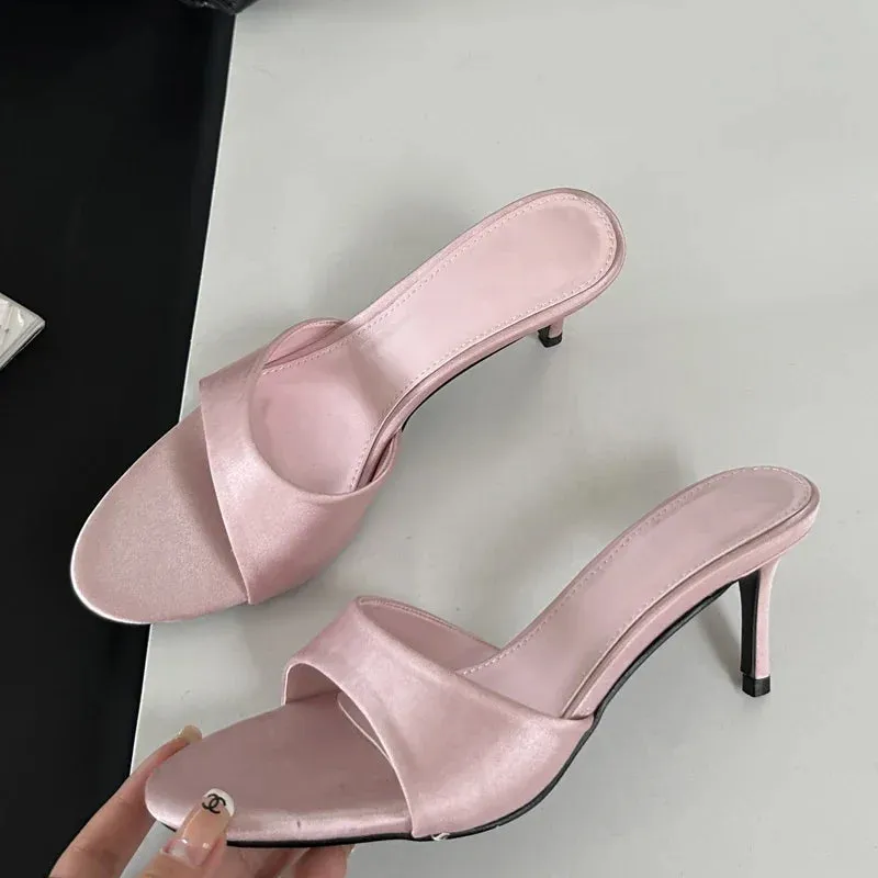 Hnzxzm 2024 Summer Slippers Woman Concise Thin Low Heels Party Stripper Dress Shoes Fashion Mules Slides Zapatos Mujer