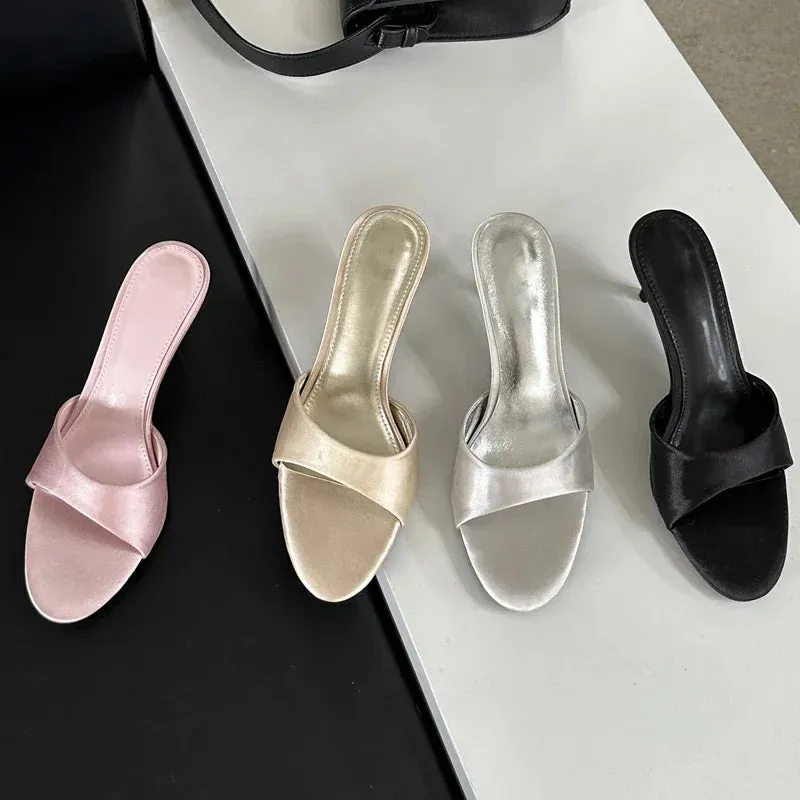 Hnzxzm 2024 Summer Slippers Woman Concise Thin Low Heels Party Stripper Dress Shoes Fashion Mules Slides Zapatos Mujer