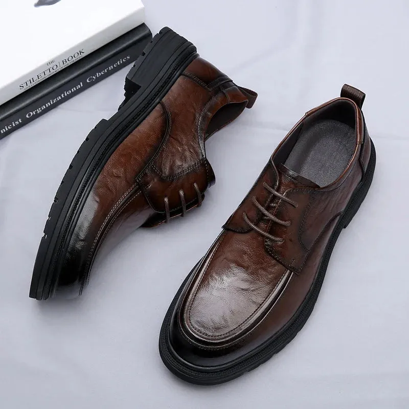 Hnzxzm Autumn New Men's Genuine Leather Shoes Soft Soles Wear-resistant Thick Soles Business Shoes Men's Formal Shoes