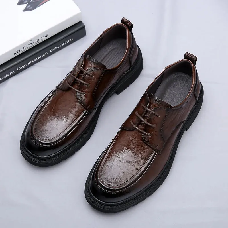 Hnzxzm Autumn New Men's Genuine Leather Shoes Soft Soles Wear-resistant Thick Soles Business Shoes Men's Formal Shoes