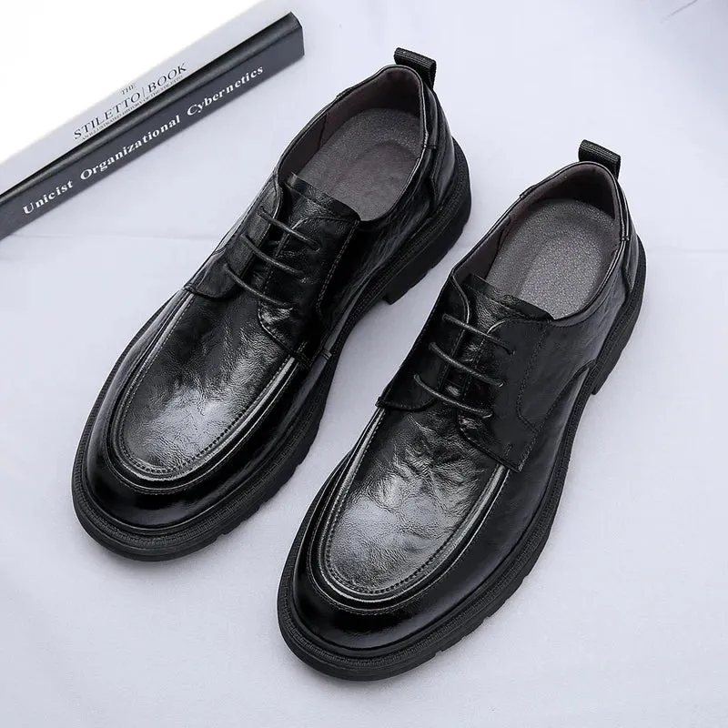 Hnzxzm Autumn New Men's Genuine Leather Shoes Soft Soles Wear-resistant Thick Soles Business Shoes Men's Formal Shoes