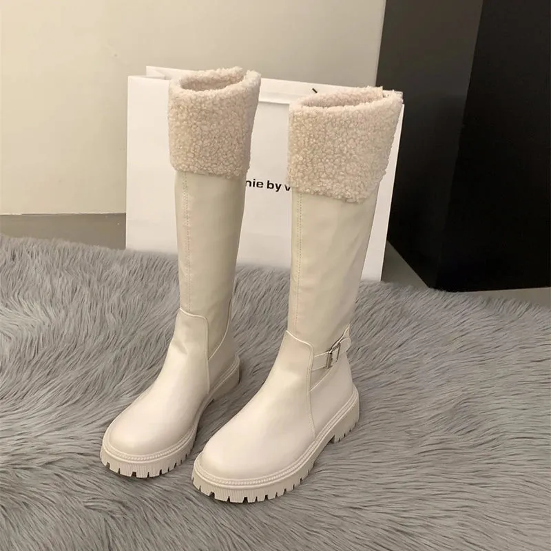 Hnzxzm Winter Women Knee High Boots Fashion Short Plush Knight Long Booties Concise Thick Heel Cotton Shoes