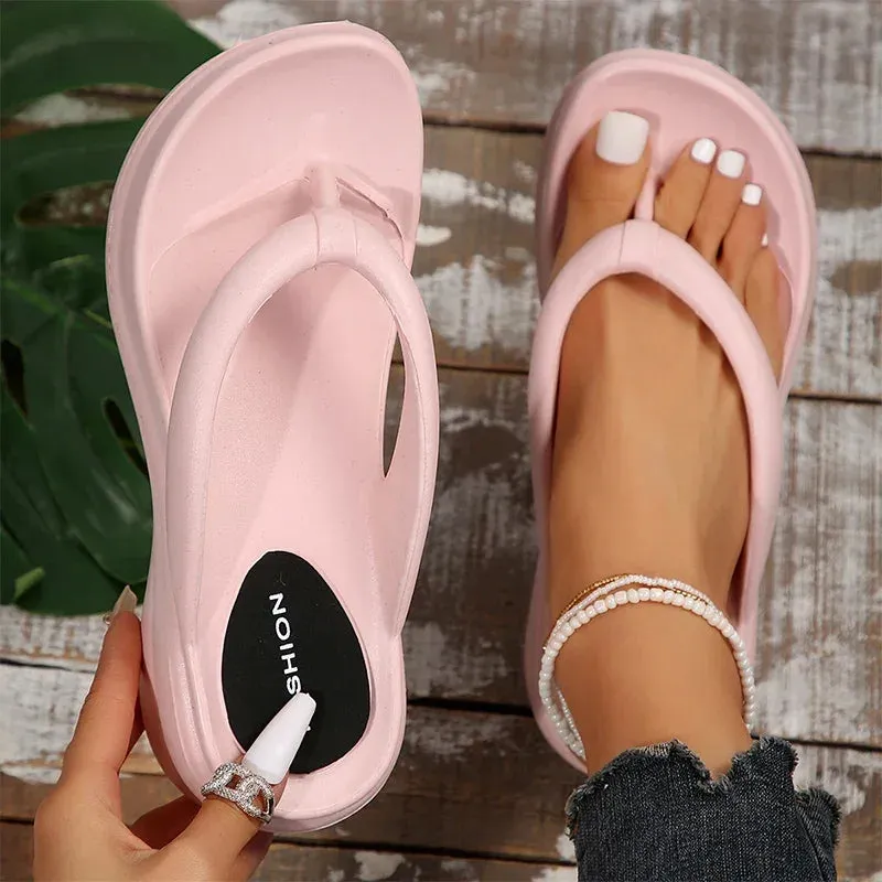 Hnzxzm Women Clip Toe Slippers Summer Beach Pumps Shoes Flip Flops 2024 Sandals Mid Heels New Brand Fashion Wedges Zapatos Mujer Slides