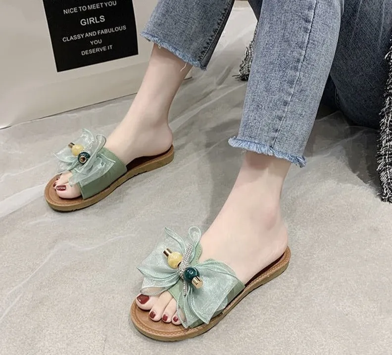 Hnzxzm Women's Platform Slippers Exquisite Bow Tie Trend Fashion Summer Beach Home Soft Ladies Sandals Outdoor Flat Shoes